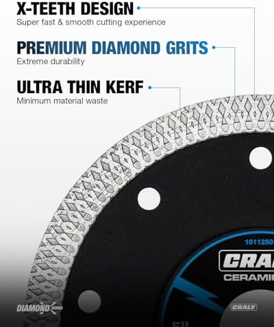 CRALY 5 Inch Super Thin Diamond Blade, 7/8 in Arbor, 5'' Diamond Tile Blade for Angle Grinder & Tile Saw, Diamond Cutting Wheel for Cutting Ceramic, Tile, Marble, Granite, Brick, Porcelain, 2PC