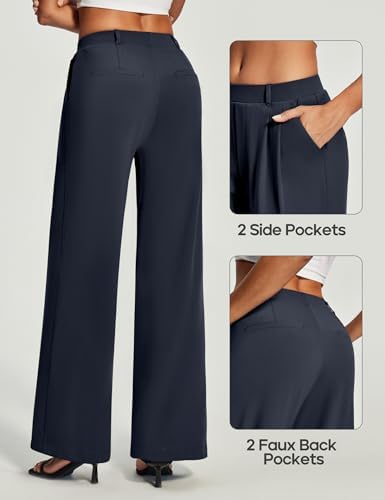 Heathyoga Womens Dress Pants Pull On Stretchy Work Pants Wide Leg Trousers