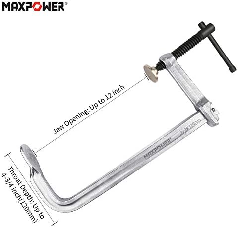 MAXPOWER Thick Rail F Clamp, 12" Opening, 4-3/4" Throat