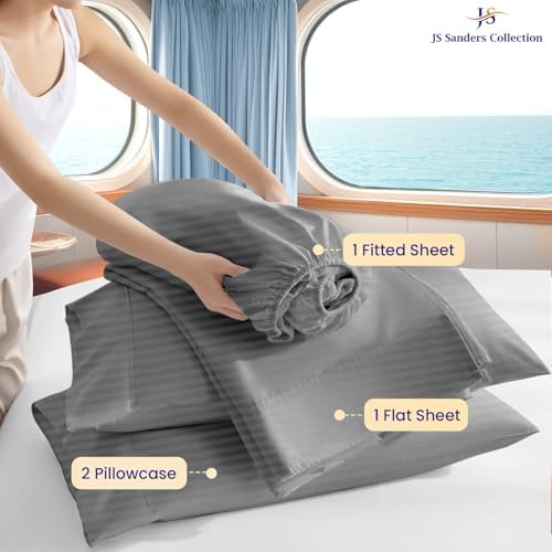JS Sanders Collection 4PC Boat Sheet Set Universal XL V Berth, Dark Grey Stripe