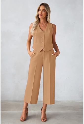 luvamia Vest Pant Suits for Women Dressy Wide Leg 2 Piece Sets Work Outfits