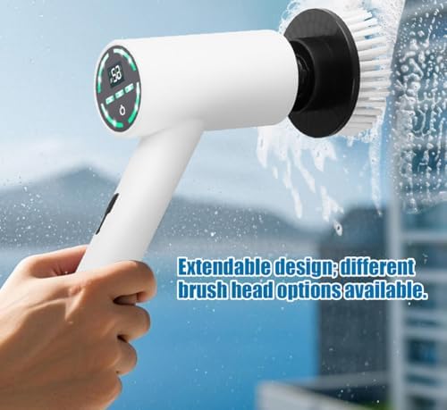Electric Spin Scrubber: Crodless Power Spin Scrubber with Long Handle and Dual Speeds for Cleaning Bathroom Tub Tile Floor Include Cleaning Brush
