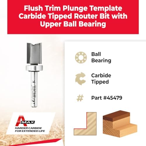 Amana Tool 45479 Carbide Tipped Flush Trim Plunge Template 9/16 D x 3/4 CH x 1/4 Inch SHK w/Upper Ball Bearing Router Bit