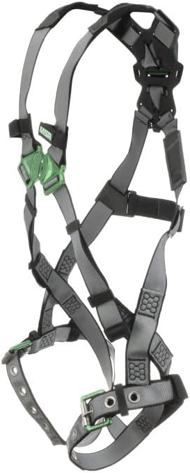 MSA V-FIT Standard Safety Harness - Polyester & Nano-Technology Treated Web Full Body Harness Back, Shoulder Padding, Gray