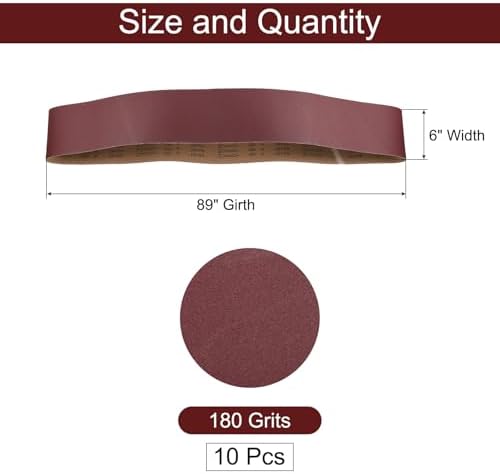 uxcell 10pcs 6" x 89" Sanding Belts 180 Grits Aluminum Oxide Abrasive Belt Sander Paper Sanding Papers for Metal Wood Grinding Polishing, Reddish Brown