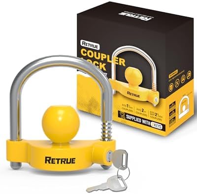 RETRUE Universal Trailer Coupler Lock, Adjustable Hitch Lock, Bright Yellow