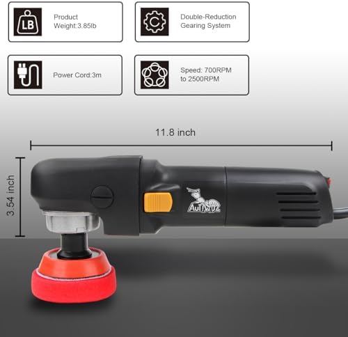 AUTIWOZ Mini Buffer Polisher, Car Polisher Waxer, 600W Rotary Polisher Machine with 33Pcs Polishing Kit, with 1" /2" /3" Base Pads M14 Thread Extension Shaft for Car Boat Sanding Polishing and Waxing