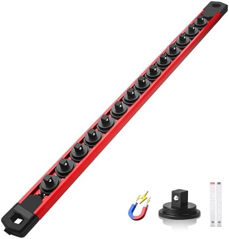 Reniteco Magnetic Socket Organizer, 1/4” Aluminum Alloy Rail, 14 Clips | Heavy-Duty Socket Rails, Removable 360° Swivel ABS Clips, Magnetic Base, Tool Box Drawer or Wall Mount