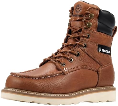 SUREWAY Men's 8" Moc Toe Full-Grain Leather Soft Toe Work Boots, EH Rated