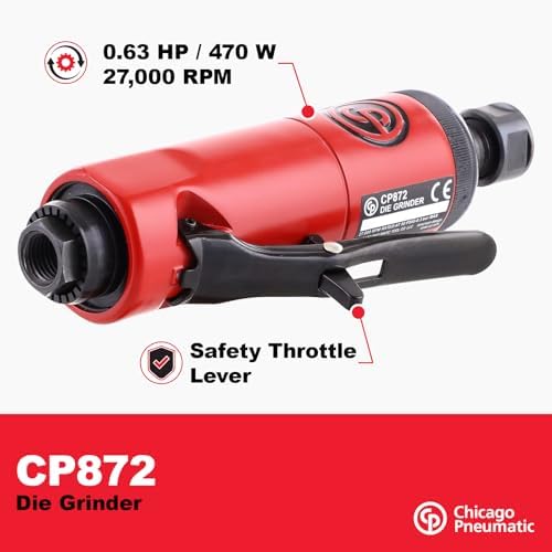 Chicago Pneumatic CP872 - Air Die Grinder Tool, Welder, Woodworking, Automotive Car Detailing, Stainless Steel Polisher, Heavy Duty, Straight, (6.4mm) - 1/4 Inch (6 mm), 0.63 HP / 470 W - 27000 RPM