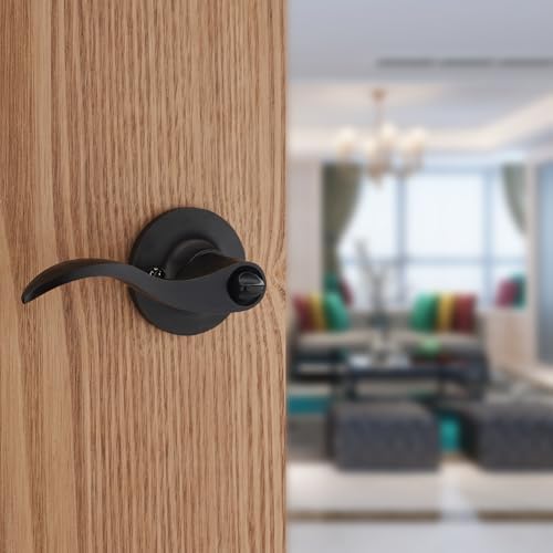 1 Pack of HENYIN Wave Lever Door Lock/Door Knob Hardware Handle and Closet Lockset, Black Color, Bathroom Version Without Key,Right Hand (805-B-R-Bk)