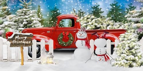 Merry Christmas Backdrop 20x10ft Winter Christmas Snowman Red Truck Backdrop Winter Forest Photography Background Xmas Theme Party Decorations Studio Photo Booth Props