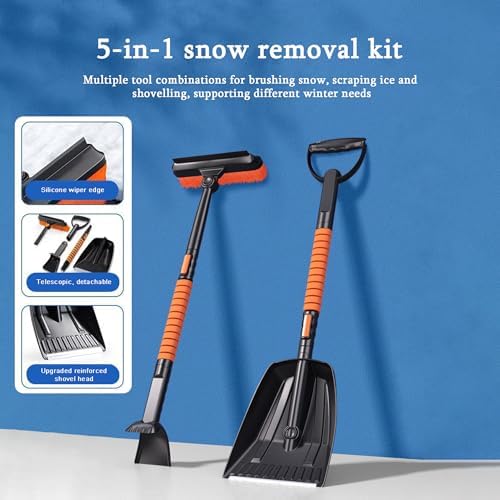 Snow Brush and Ice Scraper for Ram 3500 HD 2010–2025, with Shovel, Extendable Handle, 360° Rotating Head, Detachable Sections, 5-in-1 Car Snow Cleaning Tools