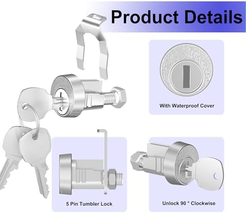 3 Pack Mailbox Locks with Keys Replacement, Mailbox Lock Replacement for L-1172C Mail Box Lock and Key, Nickel Finish