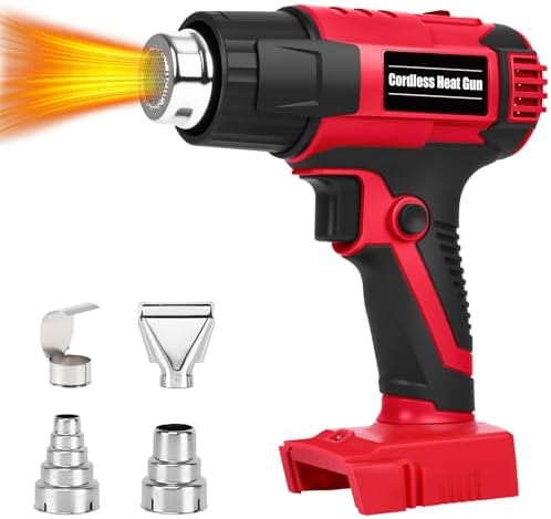 380W Cordless Heat Gun for Milwaukee M18 Battery Users – 572°F and 1022°F Dual Temp, Temp Lock, LED Light, 4 Nozzles, 4S Auto-Cool, Overheat Protection | Shrink Tubing, Vinyl Wrap, Electrical Work