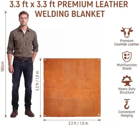Leather Welding Blanket 3.3x3.3 ft Heat Resistant Spark Shield Brown