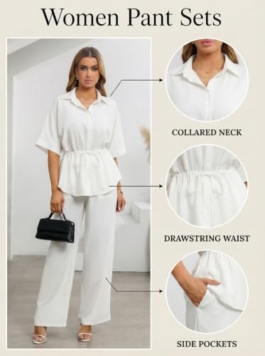 Two Piece Sets for Women Dressy Shirt Top Flared Pants Business Pantsuits