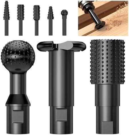 BURMONG 8Pcs Ball Gouge Rotary Burr & Rasp Set for Wood– 3-PC 5/8-11 Sphere & 5-PC 1/4" Hex Shank for Angle Grinders & Drills (Multi-Shape Gouge + Rotary Rasp File Set (8Pcs))
