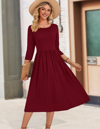 Zeagoo 3/4 Sleeve Women's Dress Casual Aline Summer Fall Midi Long Dresses