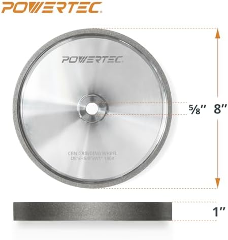 POWERTEC CBN Grinding Wheel 8 Inch 180 Grit, Bench Grinder Wheel for Sharpening HSS Tools, Lathe Tools & Chisel Set, 8" x 1" Wide, 5/8" Arbor Bench Grinder Wheels for Bench Grinder, 2 PK (15700-P2)