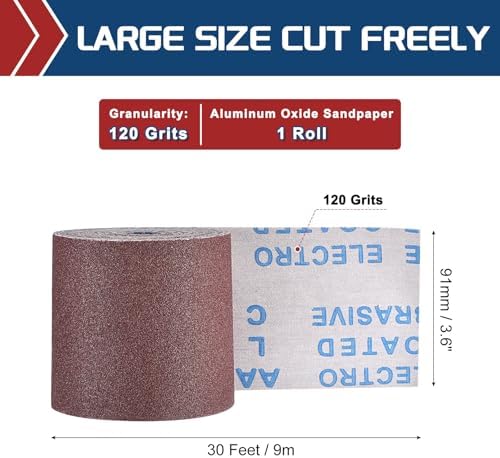 Sandpaper Roll 3.6Inch 30FT 120Grit Aluminum Oxide Emery Cloth Roll