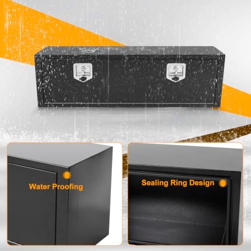 48 Inch Underbody Truck Box Steel Storage Tool Box,48" x 12" x 14" Tool Chest Organizer w/Lock and Keys For Pickup,Truck Bed, RV, Trailer,Heavy Duty Waterproof Black box