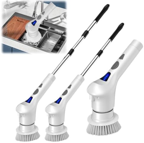 Electric Spin Scrubber with 8 Replaceable Brush for Bathroom Car Floor