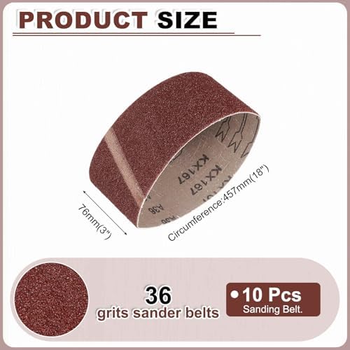 HARFINGTON 3 x 18 Inch Sanding Belts, 10 Pcs 36 Grits Aluminum Oxide