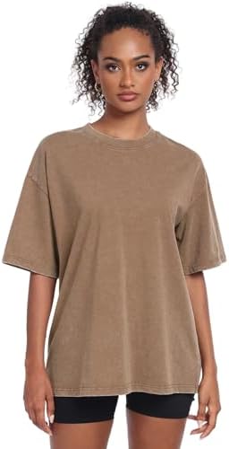 Womens Vintage Oversized T Shirts Acid Washed Baggy Cotton Tee Workout Gym Shirts Boyfriend Short Sleeve Tops