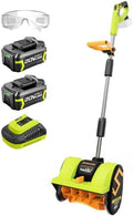 SnapFresh 20V Brushless Snow Shovel, 12” Cordless Electric Snow Thrower Kit for 5-Car Driveway, Lightweight, 3-Speed, Adjustable Handle, 300 lbs/Min – Includes 2×4.0Ah Batteries & Fast Charger
