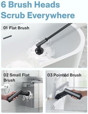 HOTO IPX7 Full Body Waterproof Electric Spin Scrubber, Shower Scrubber with 6 Brush Heads Bundle with 3 Pcs Replacement Pads