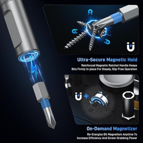 74-in-1 Magnetic Ratchet Screwdriver Set with S2 Steel Bits | T Handle Allen Wrench Set, Storage case, detachable design. Ideal for electronics, furniture, bicycle, watch, DIY.