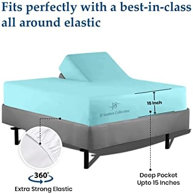 JS Sanders Collection Split Head Sheet Set Cal. King Size,Aqua Blue