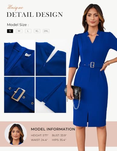 GRACE KARIN Women's Work Dress 3/4 Sleeve V Neck Bodycon Dress with Belt