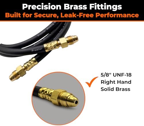 25 ft Argon Inert Gas Welding Hose – 5/8" UNF-18RH Fittings Both Ends – Flexible Rubber Flow Hose for Argon, CO2 and Helium MIG TIG Welding