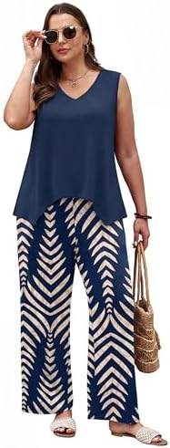 WIHOLL Two Piece Sets for Women Dressy Lounge Sets Summer Outfits Cruise Travel Beach Vacation Casual Wide Leg Pants Set