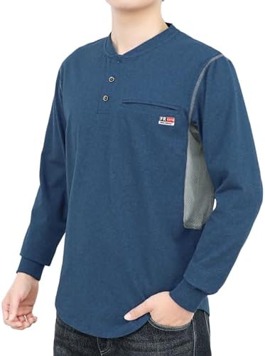 BOCOMAL FR Shirts for Summer Breathable Vented Mesh Flame Resistant Henley