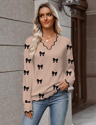 Zeagoo Women's 2026 Fall V Neck Sweater Long Sleeve Lightweight Knit Tops