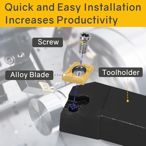 Indexable Lathe Turning Tool 21Pcs Kit 5/16" 8mm Shank 7 Pcs Metal Lathe Tool Holder Set with 14 Pcs Turning Inserts for Turning Grooving Threading Boring Carbide Inserts Carbide Turning Tool