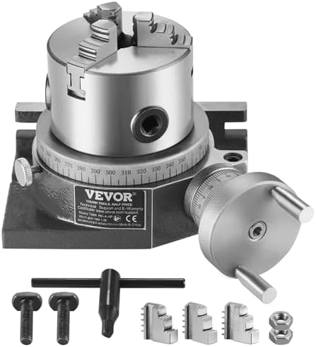 VEVOR Rotary Table for Milling Machines, 4''/ 100 mm, Horizontal Vertical Model Precision Milling Rotary Table, with 3.1''/80 mm 3-Jaw Chuck M10 T-Bolts Nuts, for Milling Engineering Indexing Tools