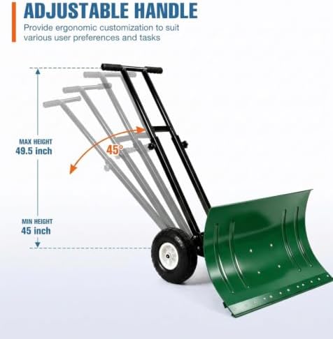 GarveeLife Wheeled Snow Shovel - 29in Steel Blade, 10in Wheels Green/Black