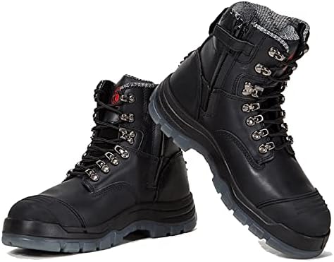 ROCKROOSTER Work Boots for Men,7 inch,Steel Toe,Side Zipper, Oiled Leather Shoes,Static Control,Breathable,Quick Dry(AK232Z-245Z)