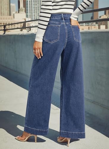 Dokotoo Women's Casual High Waisted Jeans Stretch Wide Leg Loose Denim Pant