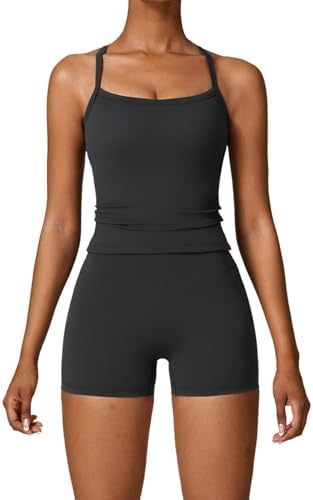 QBGJTD Two Piece Workout Sets For Women Tank Top Matching High Waist Booty Lifting Shorts Gym Yoga Active Wear Outfits