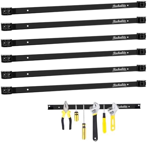 6 Pieces 24" Magnetic Tool Holder Strip, Black Magnet Bar, Metal Tool Organizer Rack for Garage Organization, Easy To Install in Workshop, Mounting Screws Included