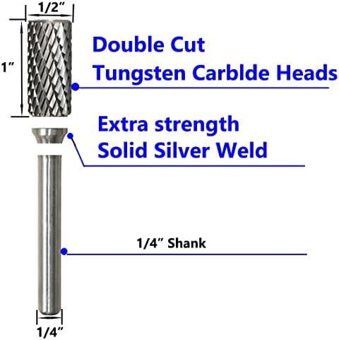 Carbide Burr Set 1/4" Shank SB-5 Die Grinder Bits Tungsten Double Cut Burr Bits (1/2" Cutter Dia X 1" Cutter Length) for Die Grinder Kits Metal Grinding Drilling Polishing (3pcs)