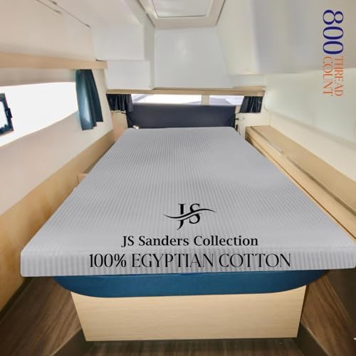 JS Sanders AFT Berth Boat Sheet 1 Pcs 600 TC Egyptian Cotton, Silver Stripe