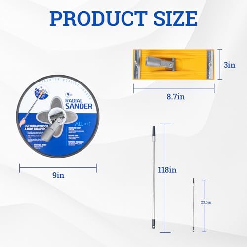Drywall Pole Sander With 118in Splicing Pole,2 Sander Heads,15sanding Sheets (80,100,180,240,320 Grit),Suitable For Wall Painting, Cleaning and Polishing