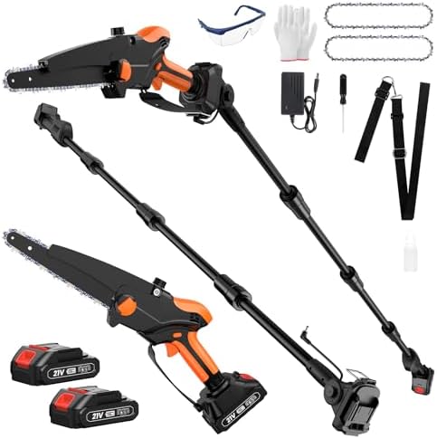 2 IN 1 8" Mini Chainsaw & Pole Saw Battery Powered with 2 x 21V Batteries