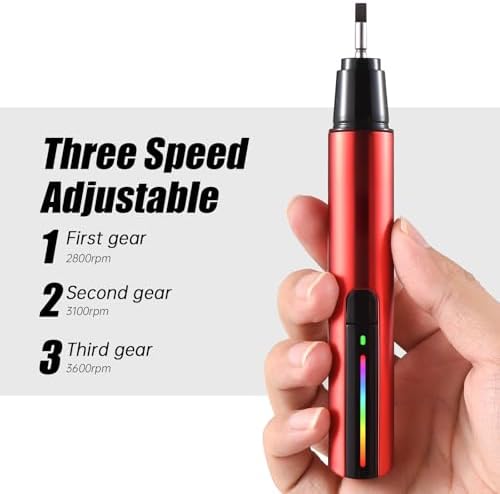 Reciprocating Detail Sander with 8pcs Sanding Head 3 Speed Adjustable Colorful Cordless USB Charging Electric Pen Sander with 12 Sheet Self-Adhesive Sandpaper and Storage Box